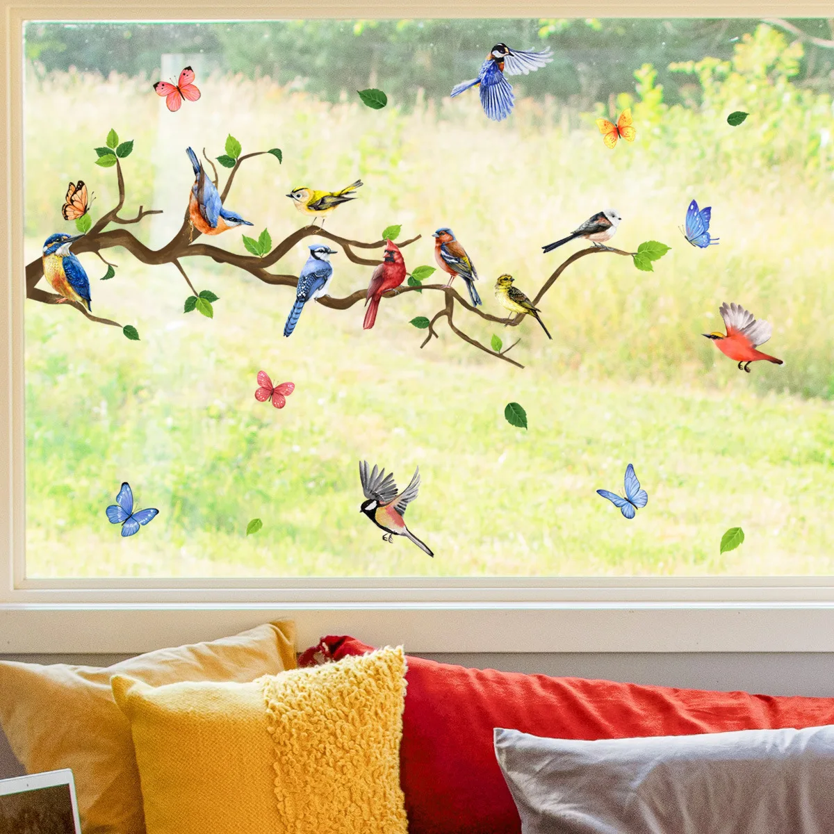 18*50cm Branch Bird Butterfly Glass Sticker Room Decor Window Sticker Children\'s Study Room Home Decoration Wall Sticker Ct4033