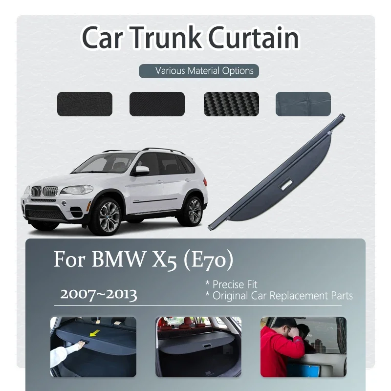 Car Rear Trunk Curtain Covers For BMW X5 E70 2007~2013 Retractable Trunk Storage Rack Partition Shedes Auto Interior Accessories