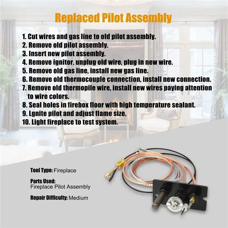 ABMI-3X Propane & Natural Gas Fireplace Pilot Assembly Include Pilot Tube, Thermocouple And Ignitor Wire Used For Fireplaces,