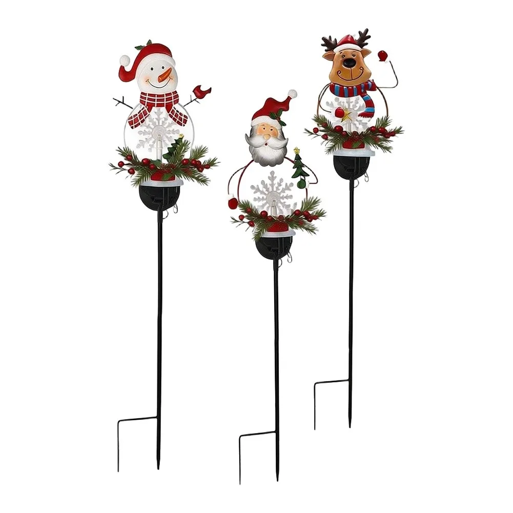3pcs Sunlit Figurine Light Set Santa Lawn Stake Lamps Yard Path Ornament Outdoor Landscape Glowing Decor For Christmas New Year