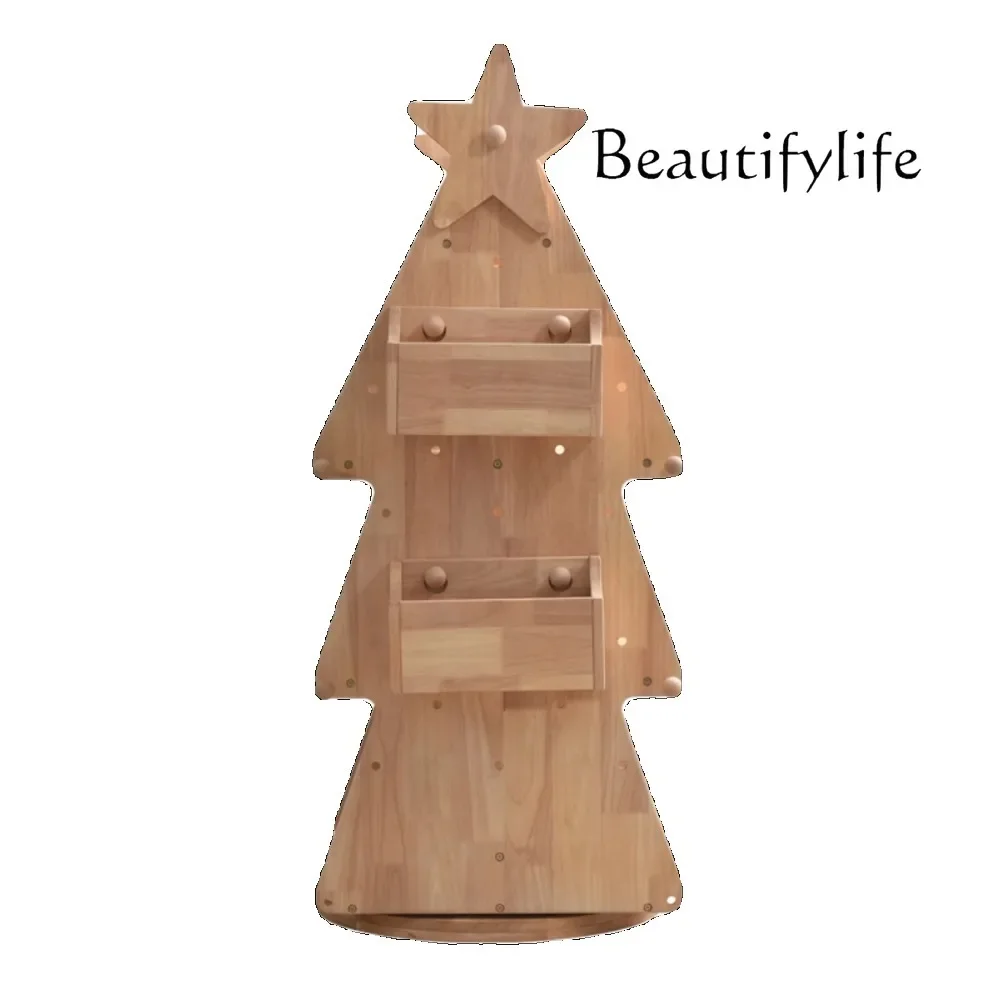 X Children's Bookshelf, Picture Book Rack, All Solid Wood Storage, Learning Multi-layer Log Color, Solid Wood Rotating Bookcase