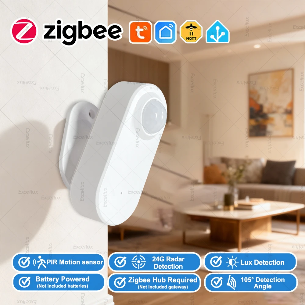 Zigbee PIR Human Motion Sensor With 24G Mmwave Radar Sensor Luminance Detection Battery Powered Support Tuya Zigbee Gateway Z2M