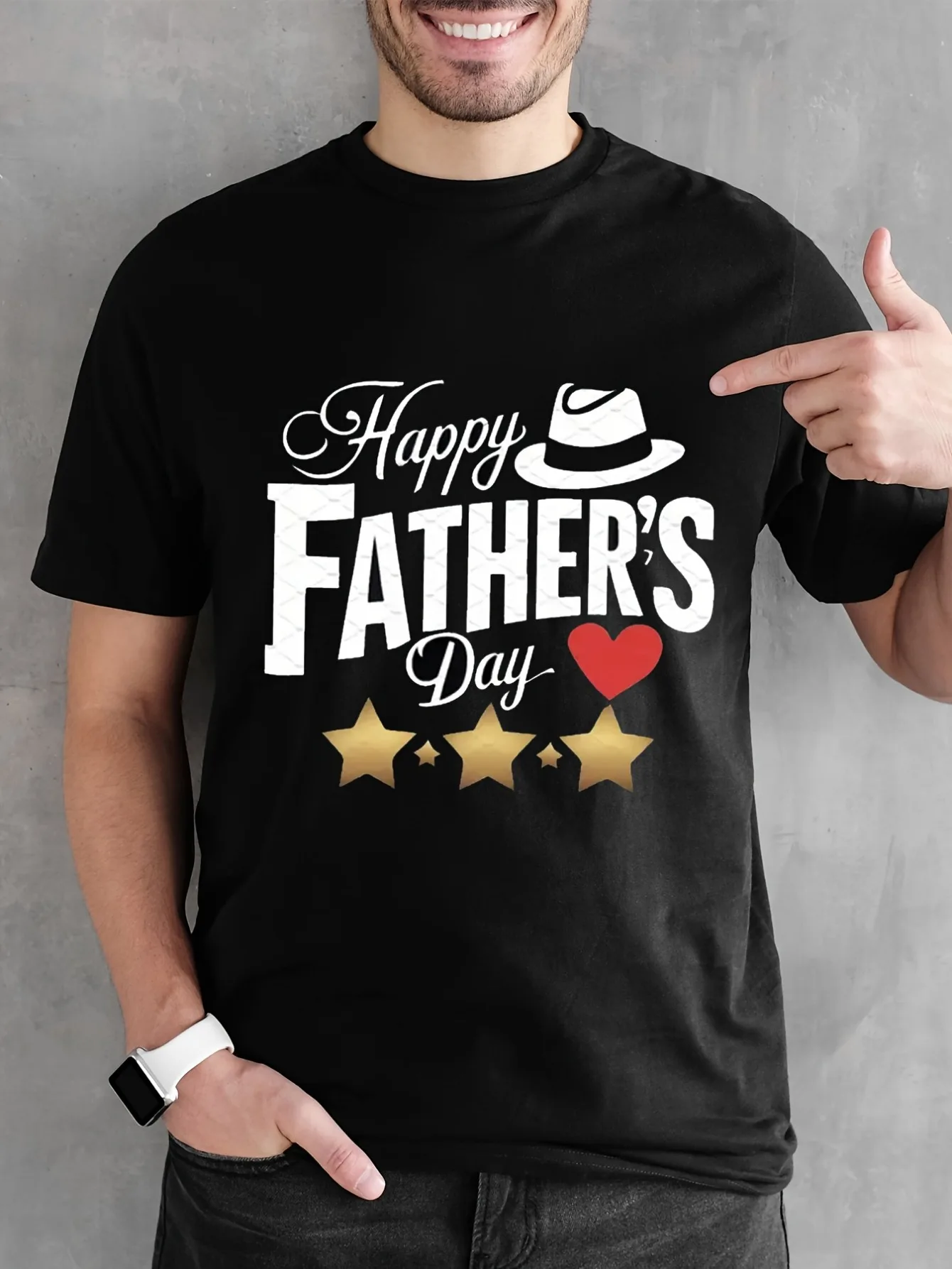 

Men's Father's Day Cotton T-Shirt - Retro Vintage Style Crew Neck Short Sleeve Tee with Happy Father's Day Graphic Print