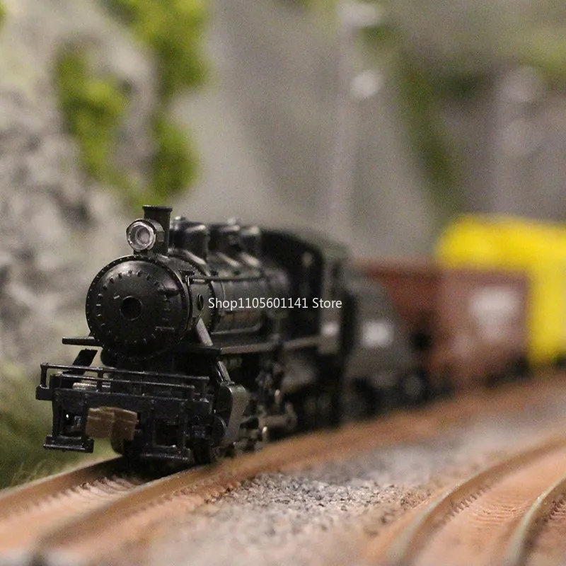 N Scale 1/160 Simulation Steam Train Model Set Alloy Frame Wheel Steam Railcar Model Set ABS Model Toy Collection Gift