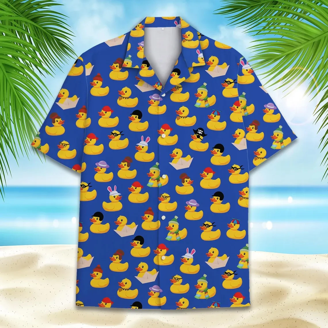 

Funny Yellow Duck Print Hawaiian Shirt Men Women Cartoon Duck Pattern Short Sleeve Aloha Shirt For Summer Beach Holiday Party