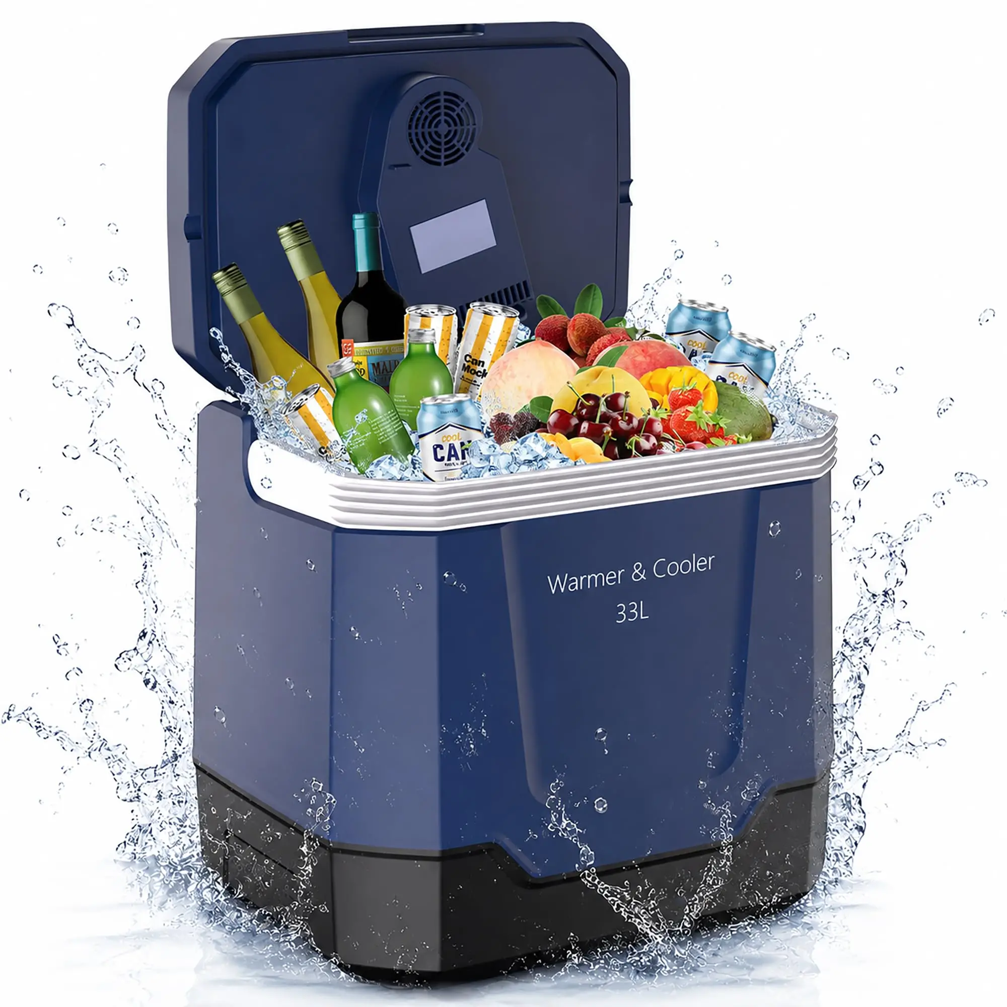 35QT Electric Cooler, Portable Car Refrigerator & Plug-In Cooler with 12V DC & AC Power, Travel Cooler for Camping, Road Trips, Truck Travel & Home Use, car fridge with Locking Handle
