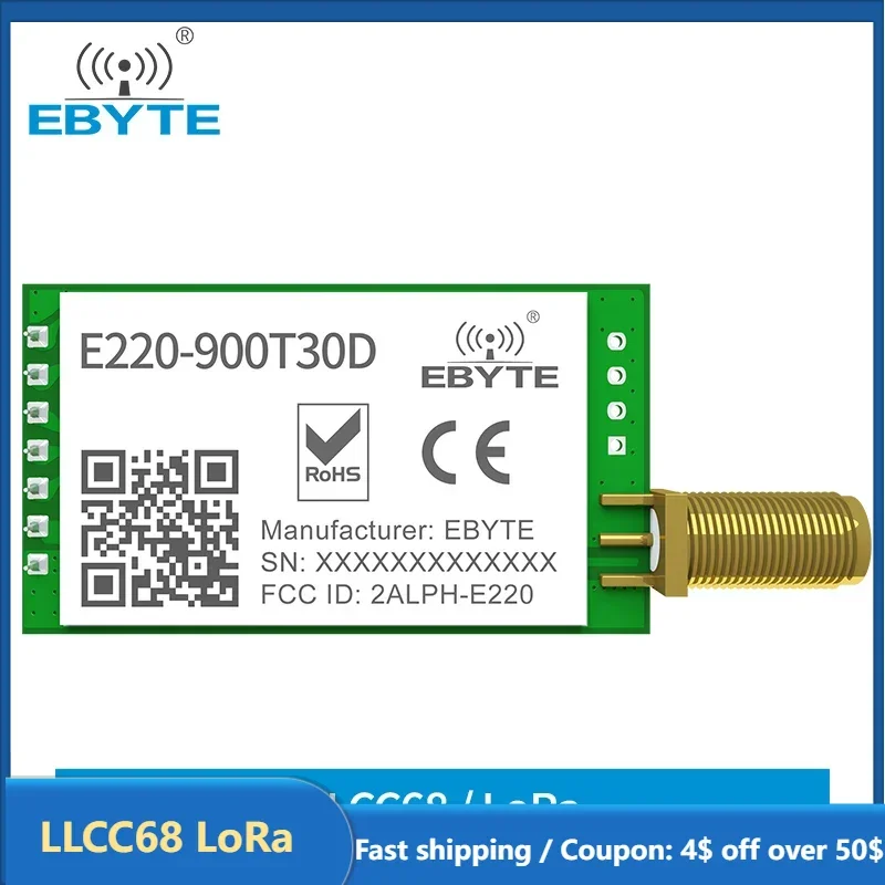 LLCC68 LoRa módulo inalámbrico 868MHz 915MHz 30dBm largo alcance 10km RSSI EBYTE E220-900T30D SMA-K UART receptor transmisor inalámbrico