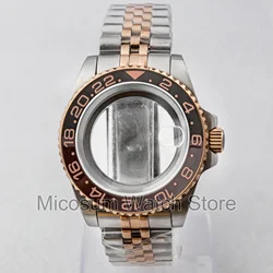 40mm 10bar Waterproof SUB Diving Watch Case Glass Back Rose Gold for GMT NH34 NH35 NH36 movement Oyster Jubilee Bracelet Strap