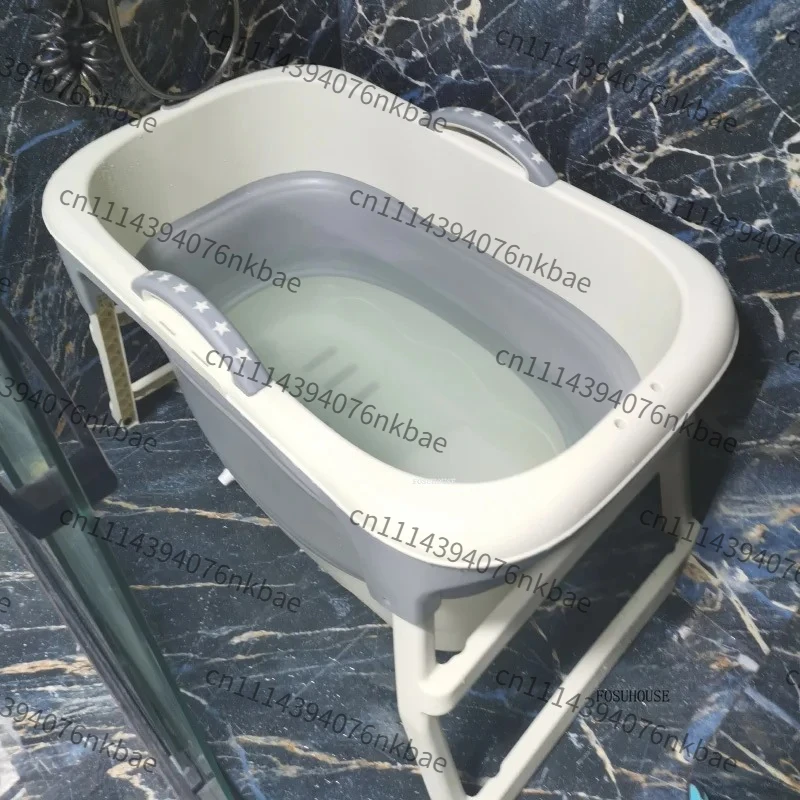 Foldable Portable Plastic Adult Bathtub, Nordic Multifunctional Full Body Soaking Tub for Home Bathroom