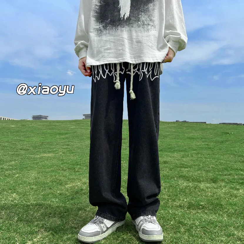 

Мужские джинсы в американском ретро-стиле, свободные, прямого кроя, оверсайз, повседневные, для осени, удобные, из денима