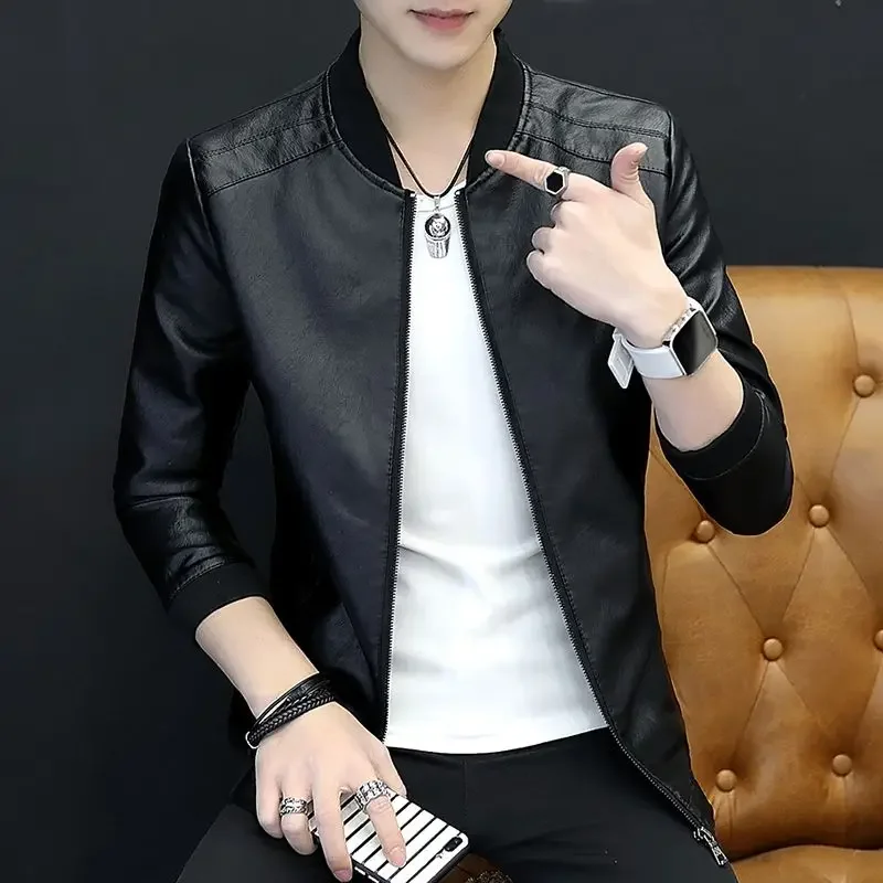 Brown Casual Men\'s Suit Jackets Trendy 2025 Korean Style Clothes Male Leather Blazer Single Models Luxury Designer Menswear Coat