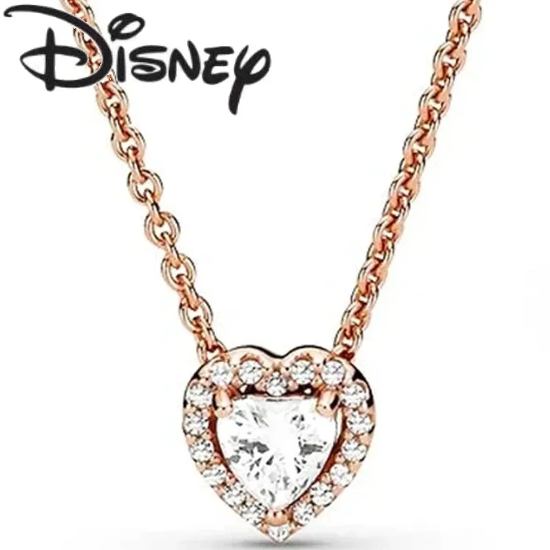 Disney 2024 New Fashion Creative Pink Heart Shaped Necklace for Women's Premium Fine Charm Jewellery Gift Jewellery Wholesale