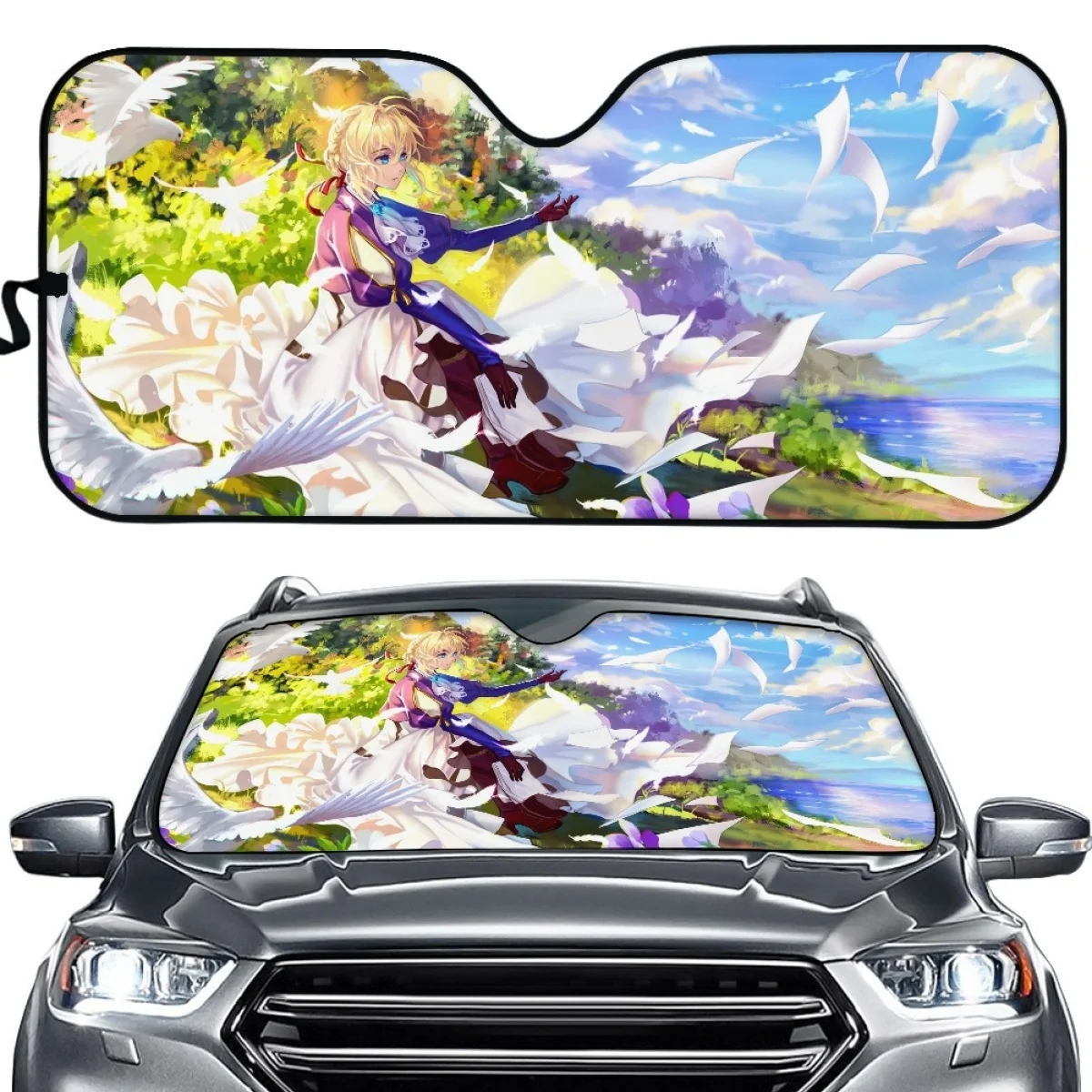 

Foldable Windshield Sunshade Violet Evergarden Anime Pattern Windscreen Cover Easy to Intall Auto Sun Visor Front Window Decor