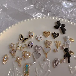10Pcs/5Pcs Luxury Manicure Zircon Ornaments Pearl Pendant Love Bear Bow Tie Retro Cupid Angel Butterfly Zircon Nail Decoration