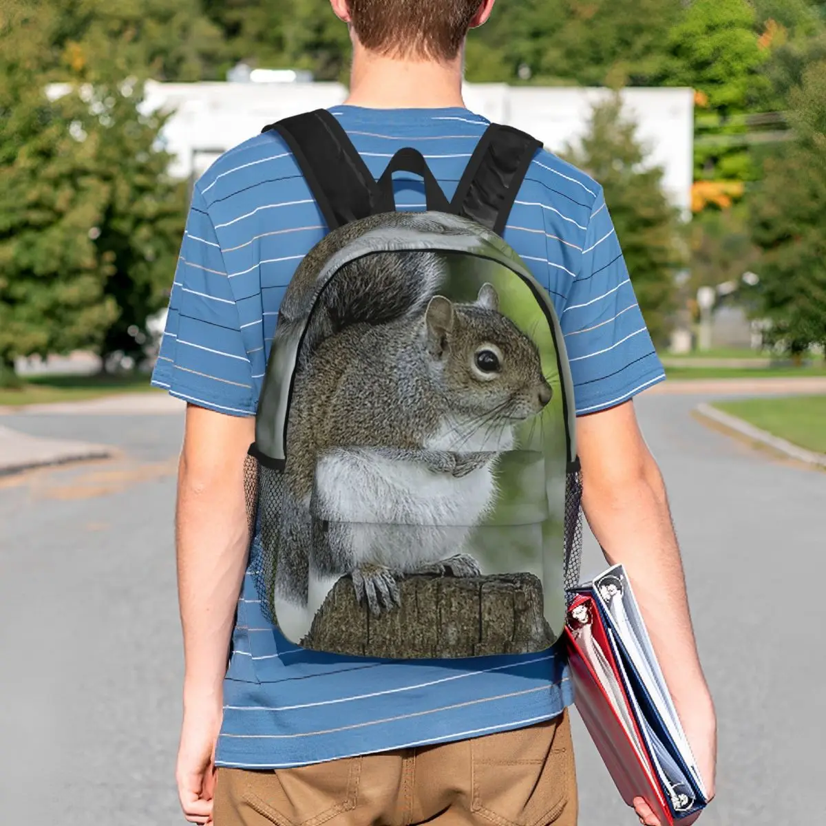 Adorable Squirrel Stands On A Tree Stump Backpack Student BookBag Children School Bag Computer Shoulder Bags for Men Women