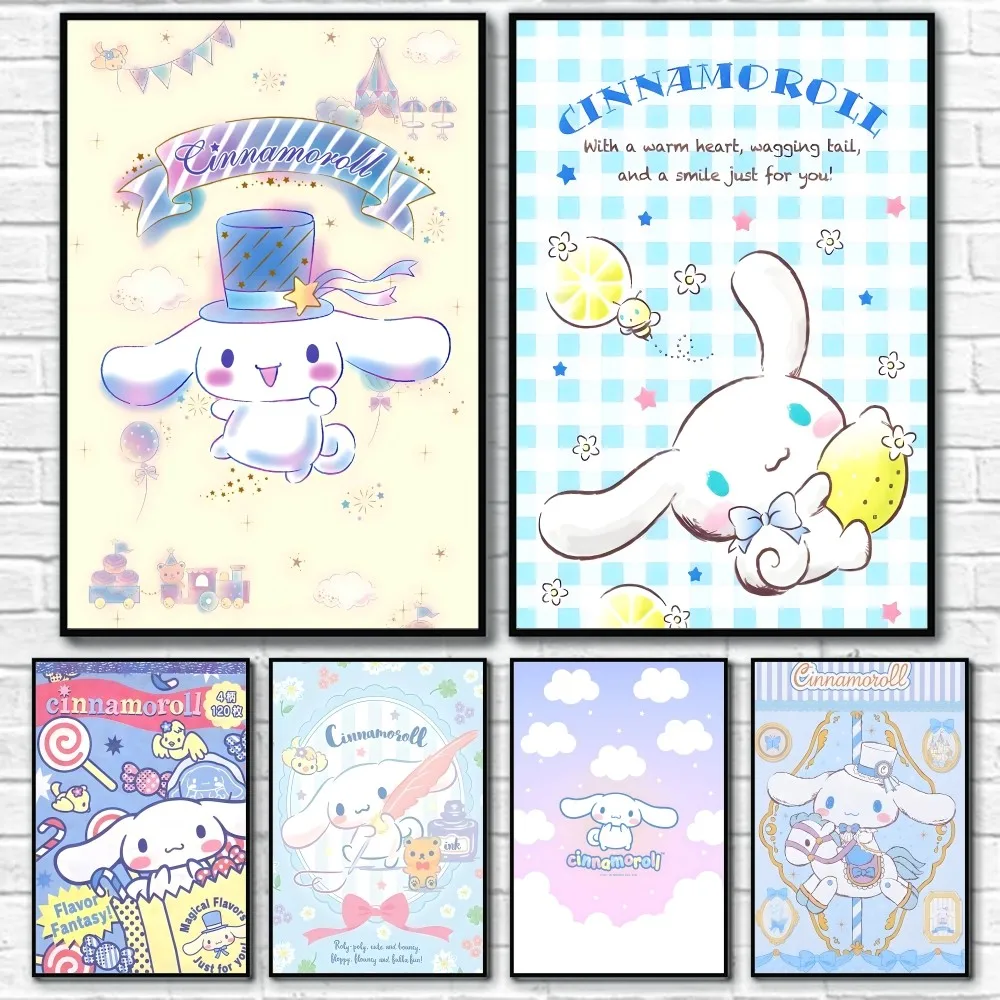 Cinnamoroll Kawaii Anime Poster 1pc Living Room Wall Decor Aesthetic Hallway Bedroom Bathroom Bar Festive Creative Waterproof