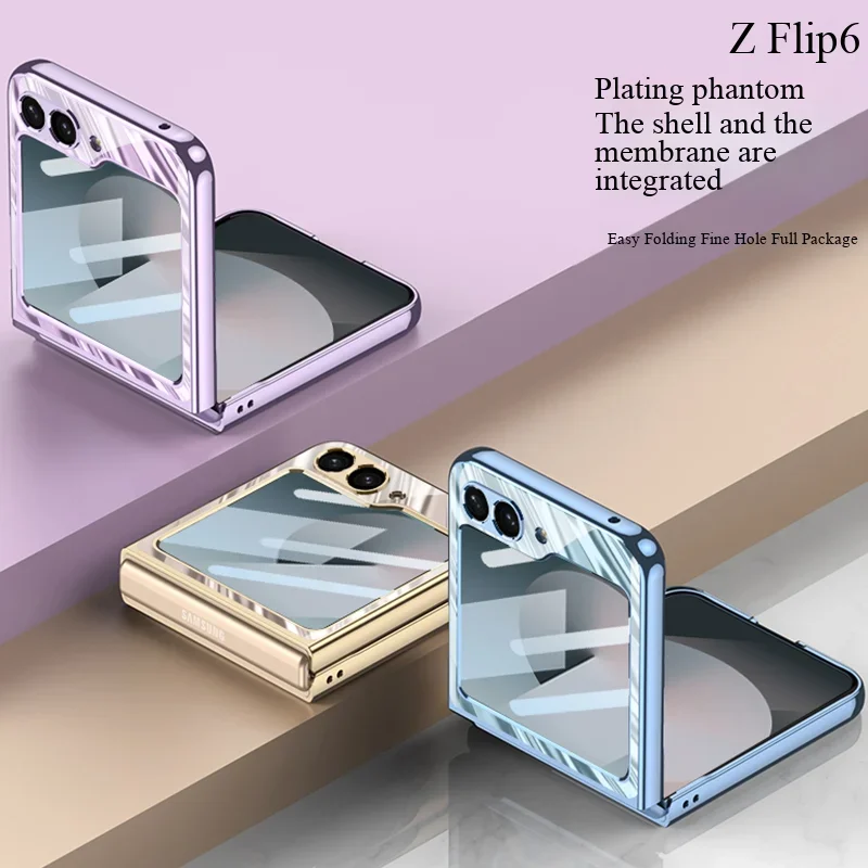 Stripe Pattern Clear Case For Samsung Galaxy Z Flip6 Shockproof Folding Hard PC Cover For Samsung Z Flip 6 With Screen Protector