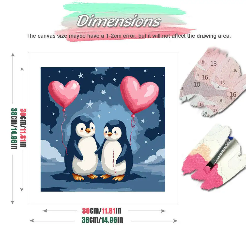 Penguin Pattern Paint By Numbers Set Heart Drawing By Numbers Animal Acrylic Paint Handpainted Wall Art Painting Decor For Home