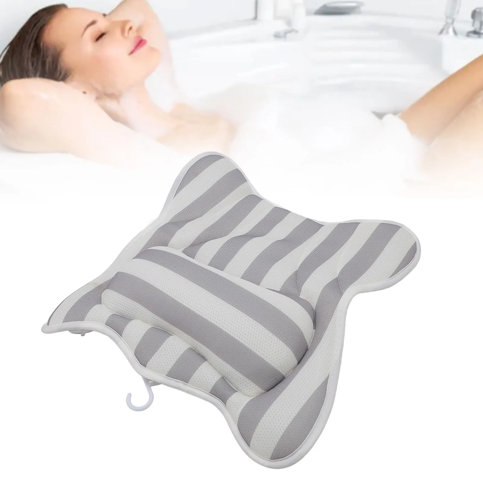 Bath Pillow for Tub Neck Back Support Slip Resistant Bathtub Pillow for Soaking Tub 6 Suction Cups Soft for Straight Back Tubs