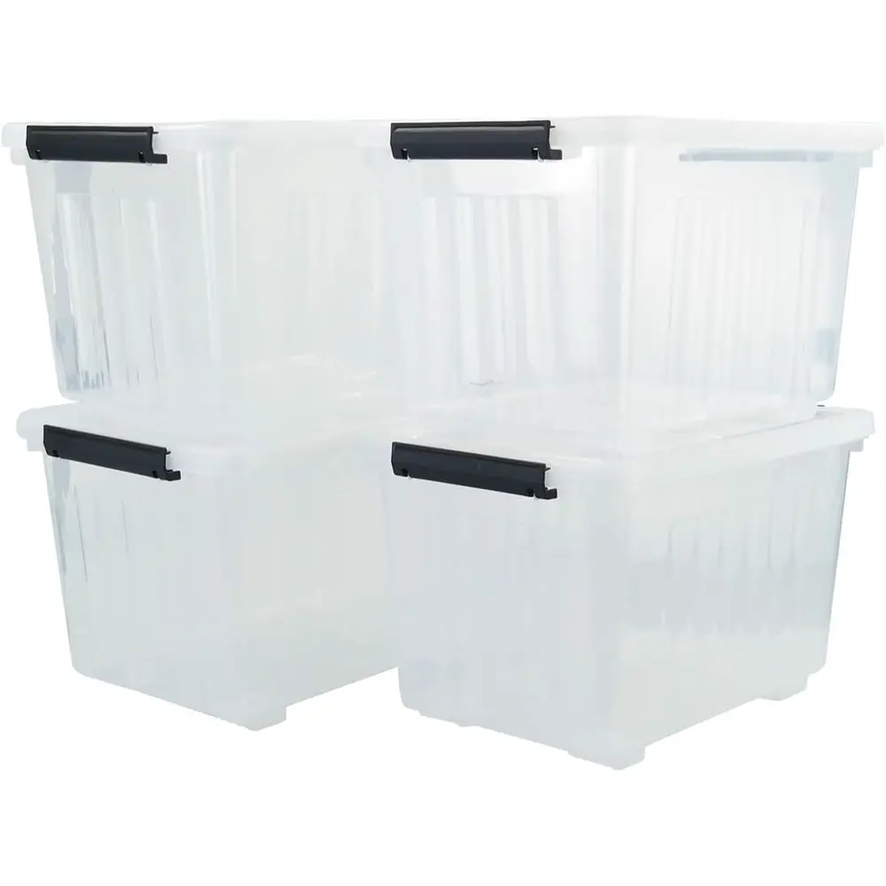 4-pack 50 Quarts Large Clear Plastic Storage Boxes with Wheels