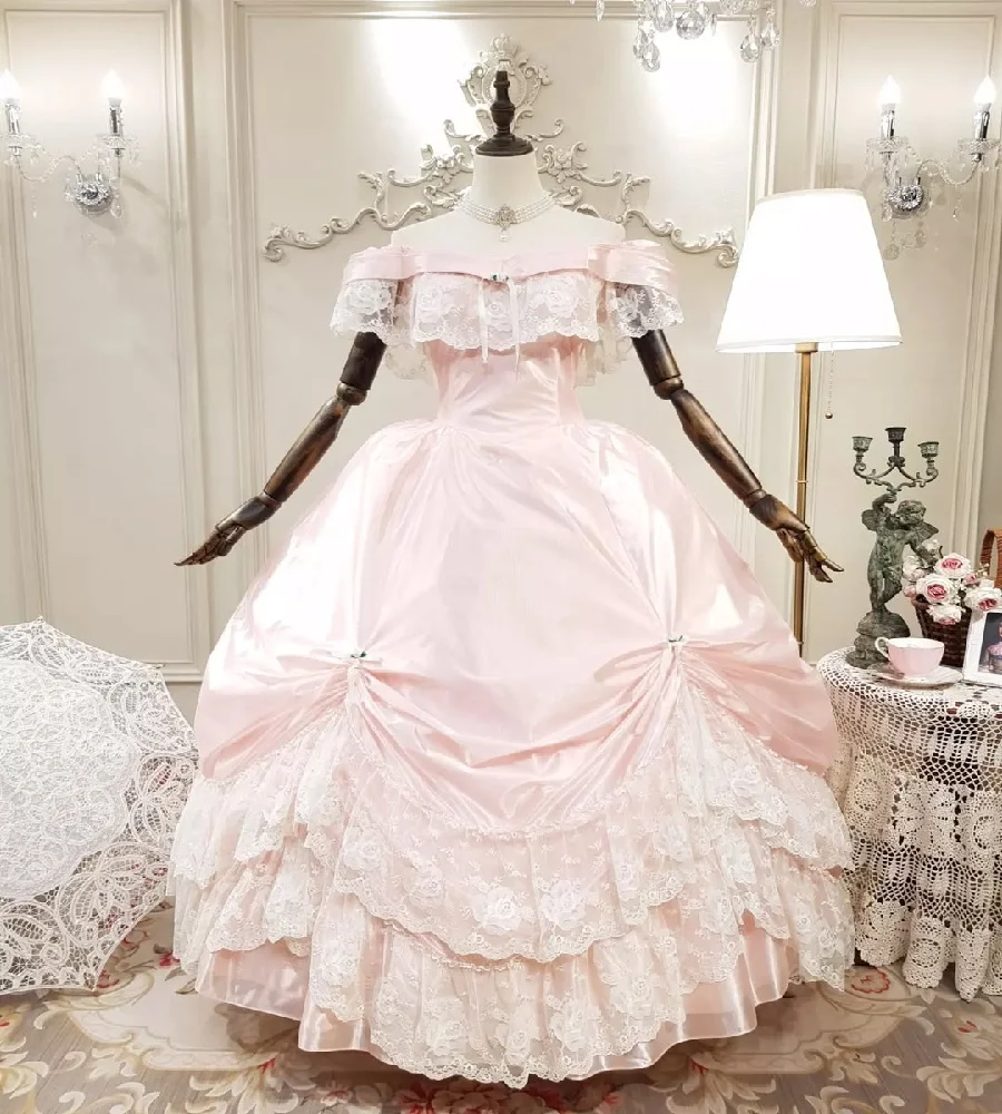 레이스와 빅토리아 핑크 웨딩 드레스 중세 로코코 신부 드레스 공작 부인 우아한 마법사 고딕 신부 가운 2025 맞춤형