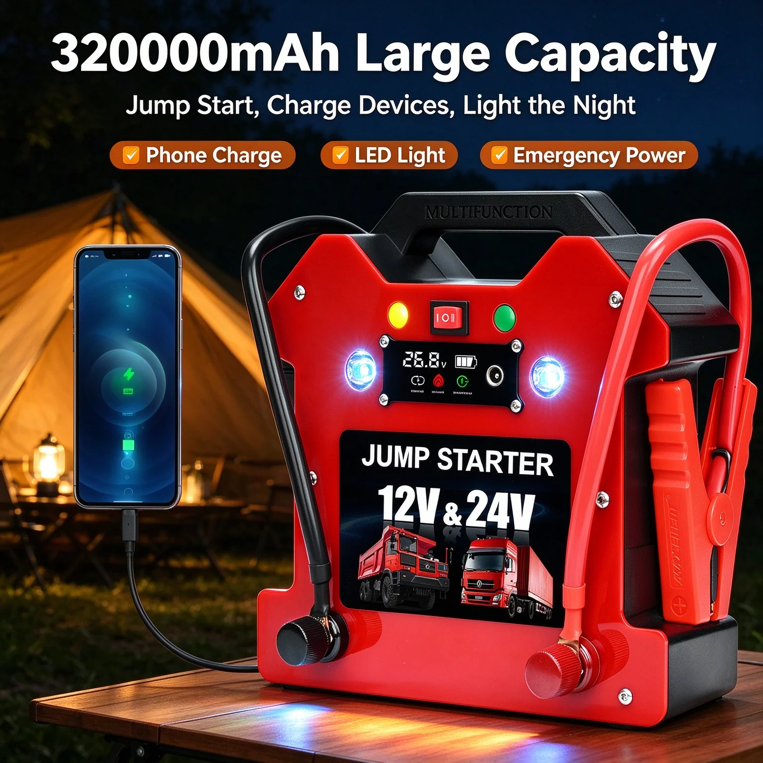 อุปกรณ์สตาร์ทรถบรรทุกสำหรับใช้ - Car Jump Starter 12V 24V Truck บทวิจารณ์และราคา