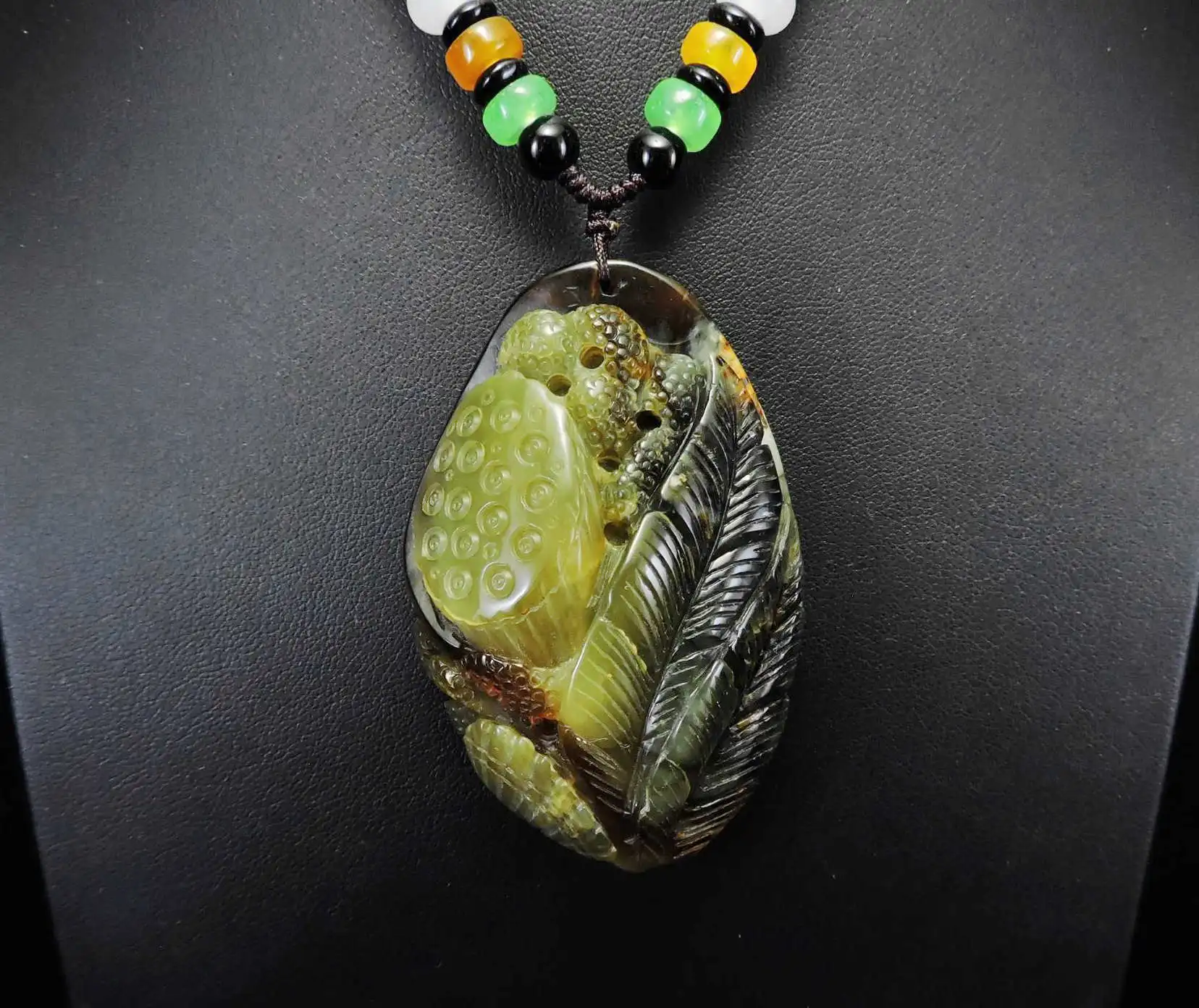 Jade Jewelry Natural Jade Pendant Necklace Hand-Carved lotus&leaves&coral Jadeite Necklace Pendant Gift No Treatment 617i
