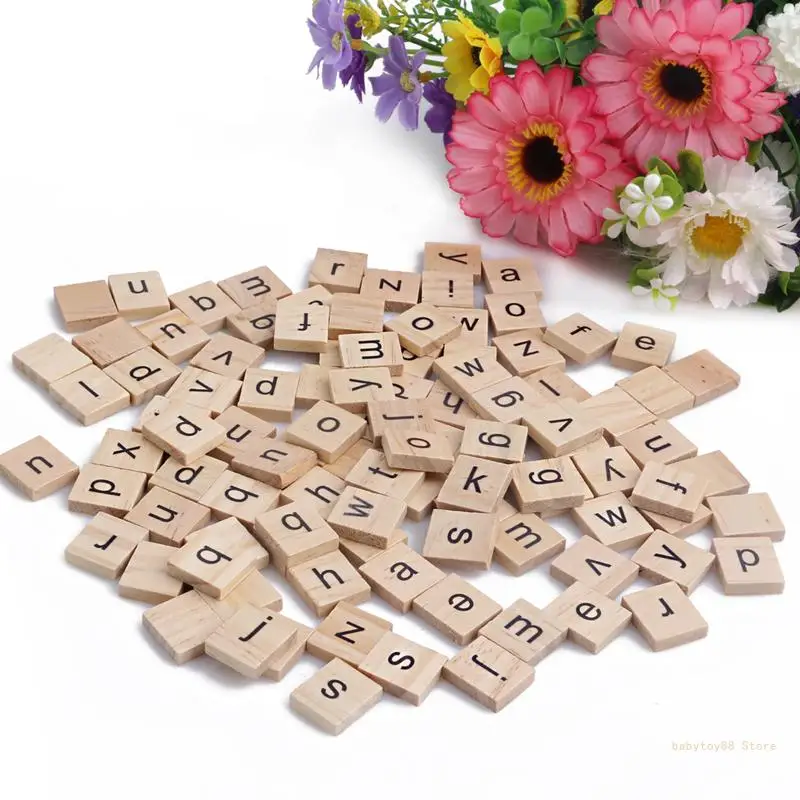 Y4UD 100 PCs Wooden Tiles Black Letters for Crafts