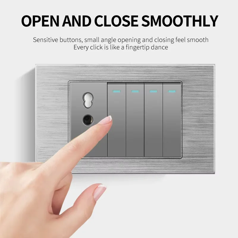 

PSSRISE Серая итальянская настенная розетка из алюминиевого сплава с USB Type-C 2.1A, зарядным устройством, выключателем света, розеткой для ТВ, телефона и компьютера