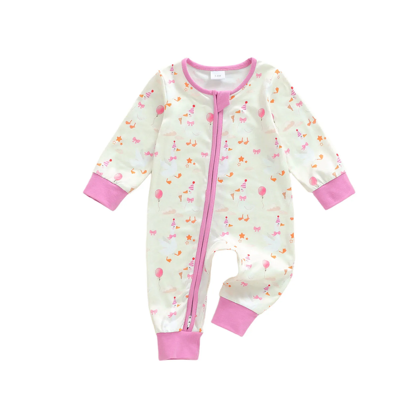 

Infant Baby Birthday Romper Fashionable Party Hat Printed Long Sleeve Zip Up Jumpsuit