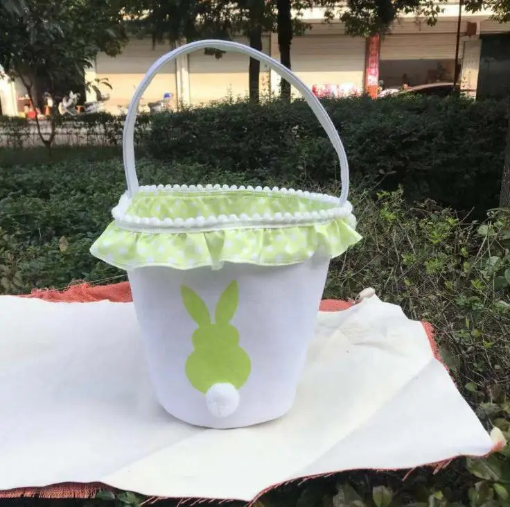 Ruffle Bunny Easter Buckets Wholesale Blanks Canvas Dot Easter Bag Colored Bunny Egg Holder Gift Tote Wholesale