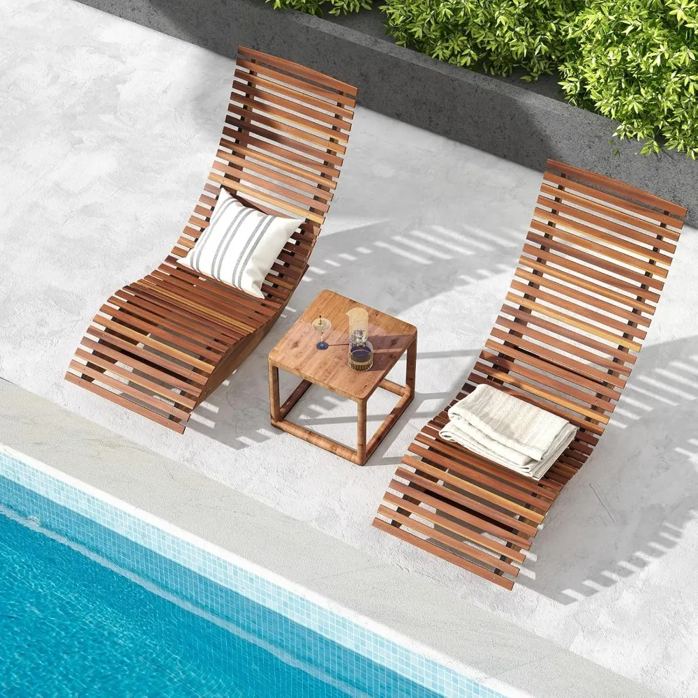 

Outdoor Chaise Lounge Chair - Set of 2 Acacia Wood Outdoor Lounger, Patio Lounge Chair with Slatted Design, Customized