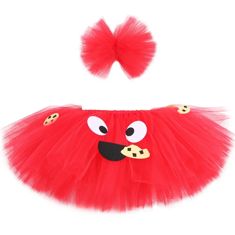 Red Cookie Monster Elmo Girls Tutu Skirt Set Fluffy Toddler Baby Girls Tulle Skirts Kids Halloween Birthday Party Tutu Costume