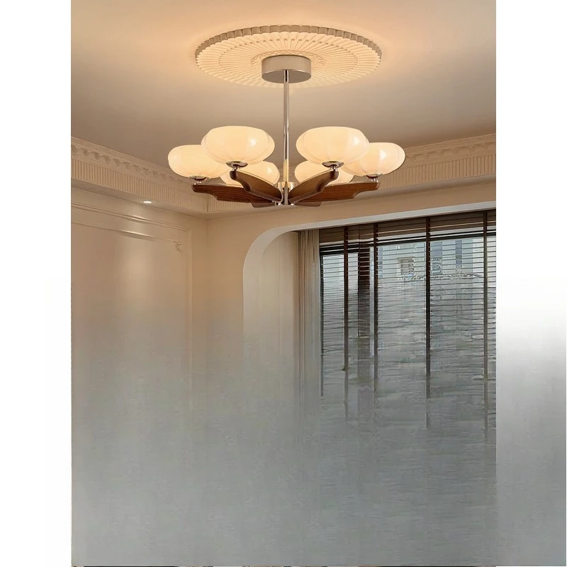 

French medieval living room chandelier 2025 new high-end solid wood retro hall