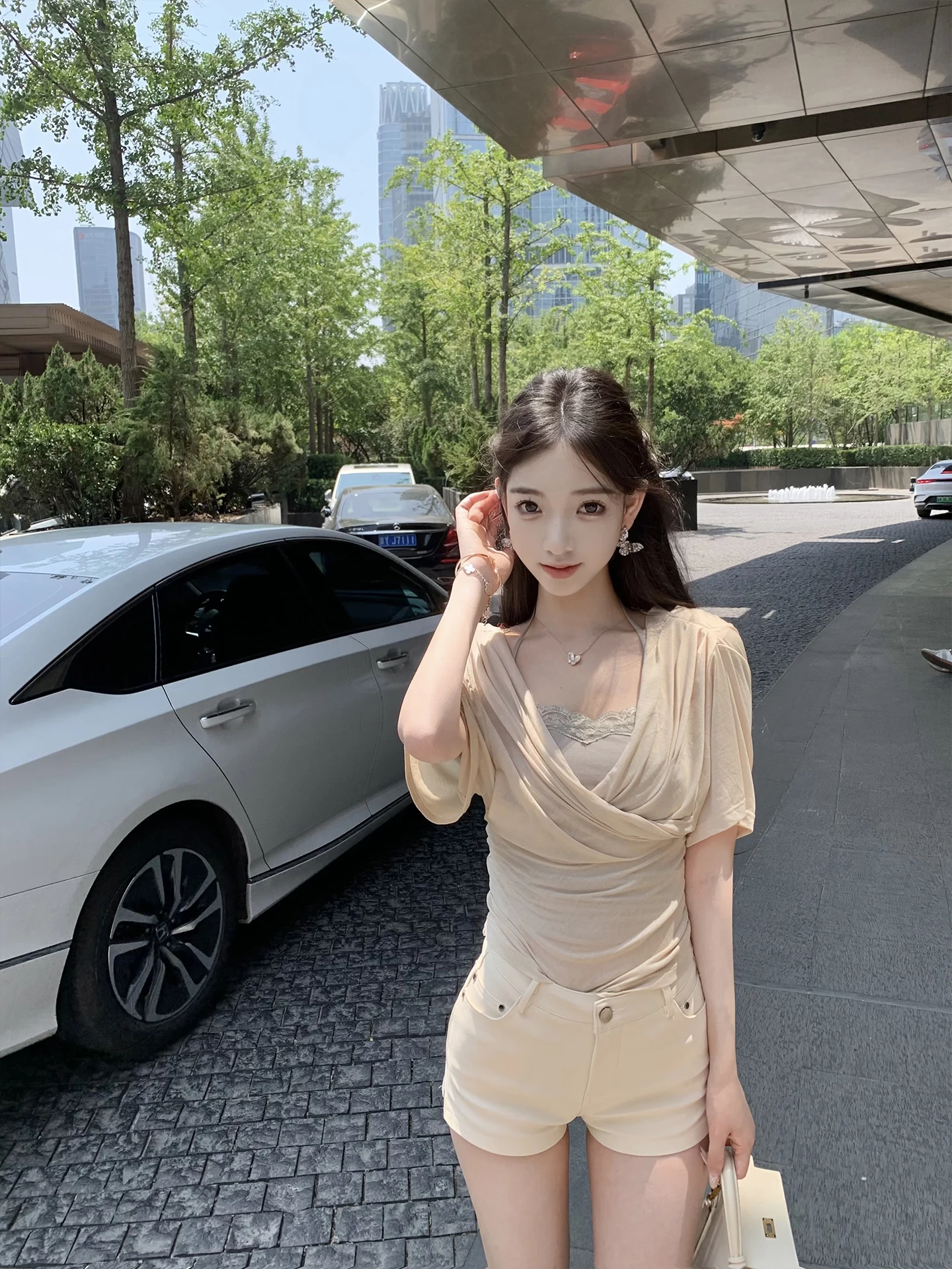 

J Studio Sexy Slim Fit Bal Two-Piece Set Base T-irt Pure Desire Little Woman Faionable Versatile Summer Outfit