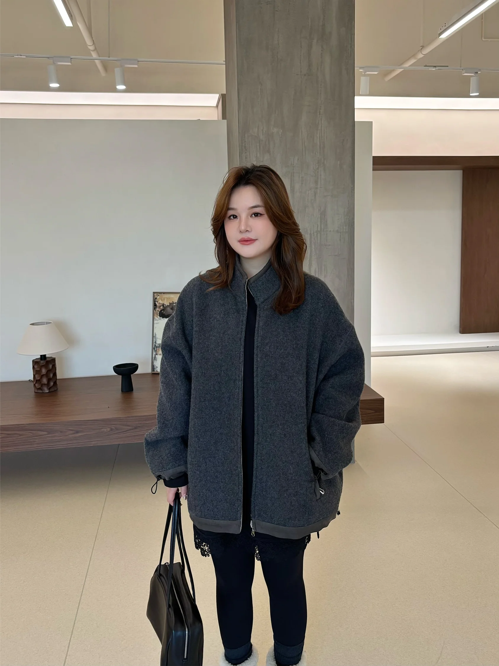 

JoJo Private Label Woolen Camere Stand Collar Coat Large Size Women's Slimming Faionable Casual Sle Winter Outerwear