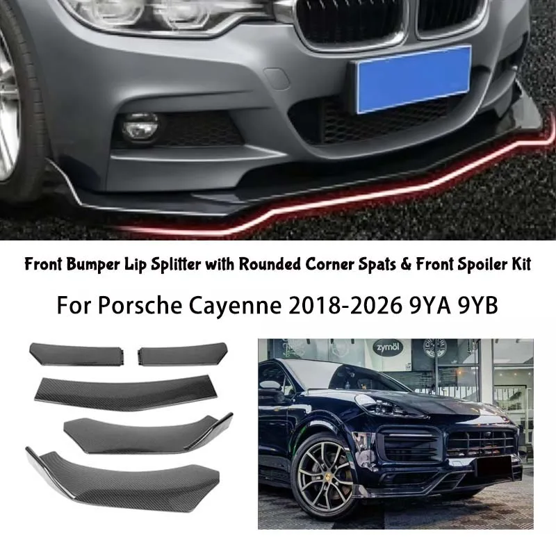 5-Segment Adjustable Front Bumper Lip Splitter Body Kit For Porsche Cayenne 2018-2026 9YA 9YB