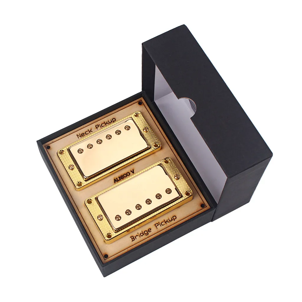 AInico 5 Humbucker Pickup Set Gold Brass Base 4 Conductor Wire Double Coil Guitar Pickups For LP Electric Guitar