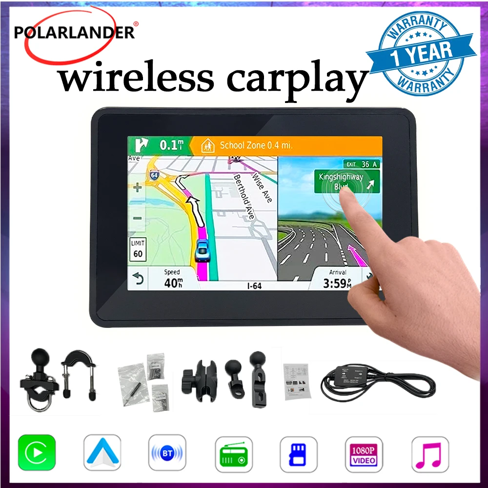 

Motorcycle Navigator Carplay Android Auto Display Mounting Bracket Full Body Waterproof 5 Inch Motorbike GPS