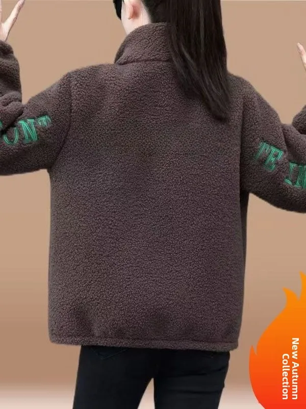 

Женская толстовка из ламб-вельвета, свободного кроя, модная, осенне-зимняя, новая, в корейском стиле, на молнии