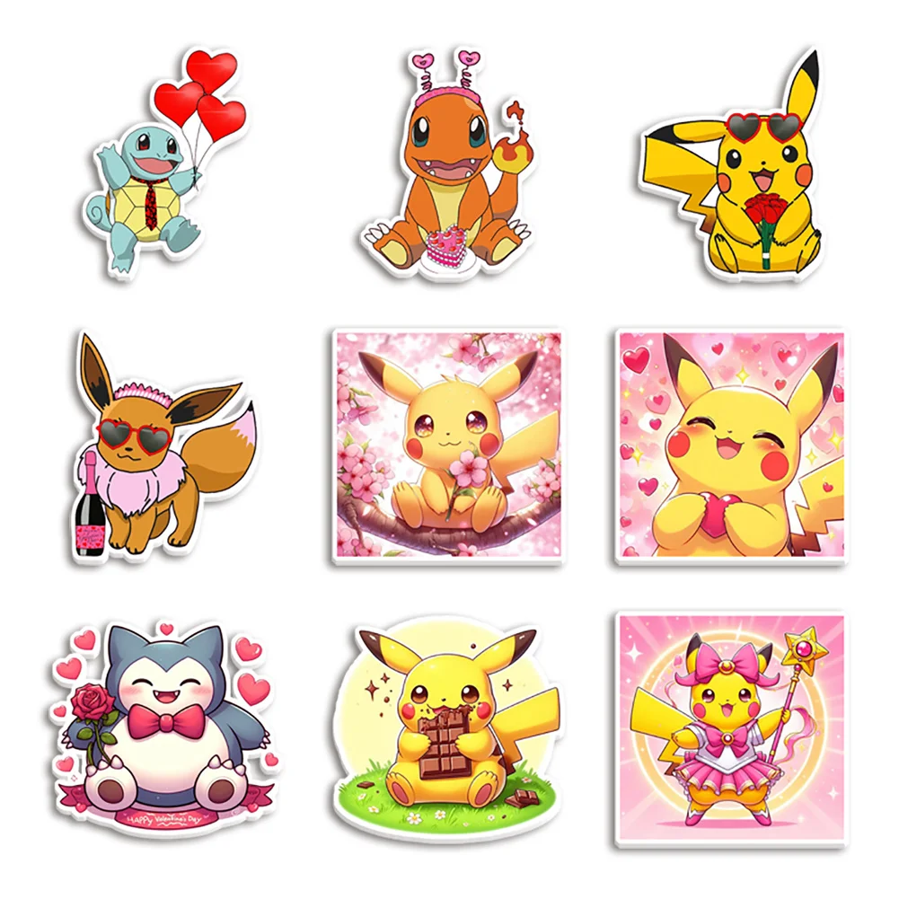 Valentine's Day Pikachu P W Resin Planar Transparent Glitter Acrylic Flatback for Hair Bow Keychain Bag Decoration 10pcs/lot
