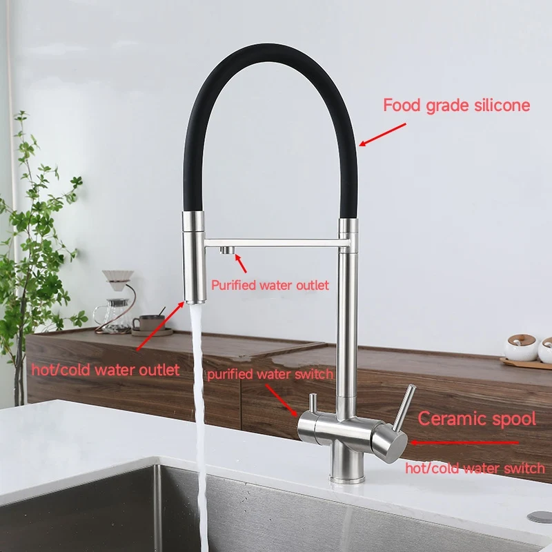 Gray Purified Kitchen Faucet Hot Cold Mixer Pull Out Rotation Crane Tap Spray Stream Mode Filter Water Deck Mount