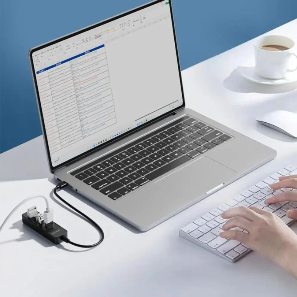 4 Port USB 3.0 Hub Expansion Dock High Speed USB 3.0 Splitter Multifunctional with Type C Port USB Power Adapter Splitter