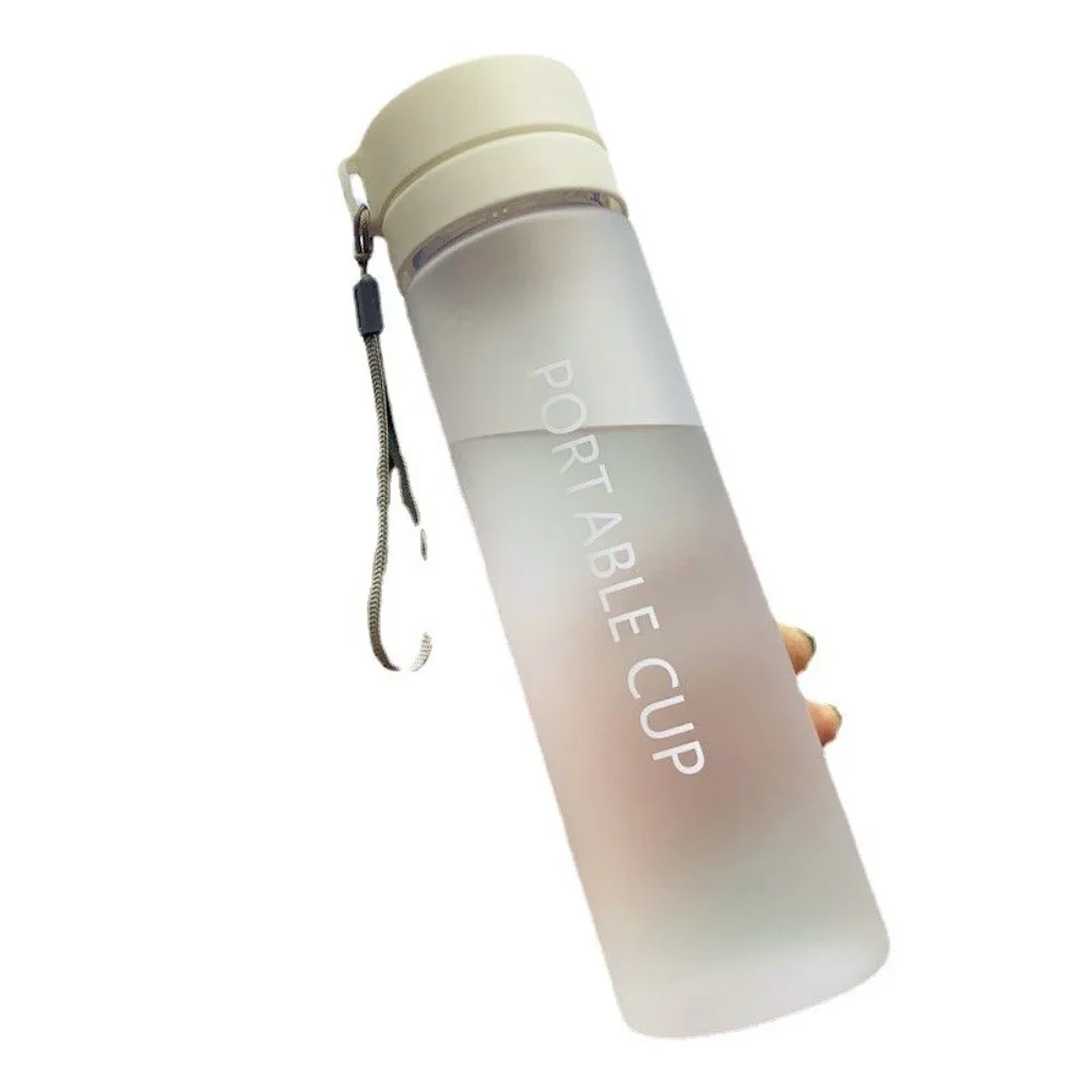 Portable Transparent Water Cup 800ML with Lanyard Sports Water Bottle Large Capacity Frosted Plastic Cup Kids