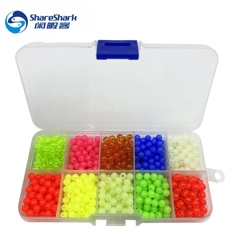 1000PCS Fishing Accessories Beads Assorted Set 1000pcs 5mm Hard Plastic Round Float Glow in Dark Beads Fishing Rig Tackle