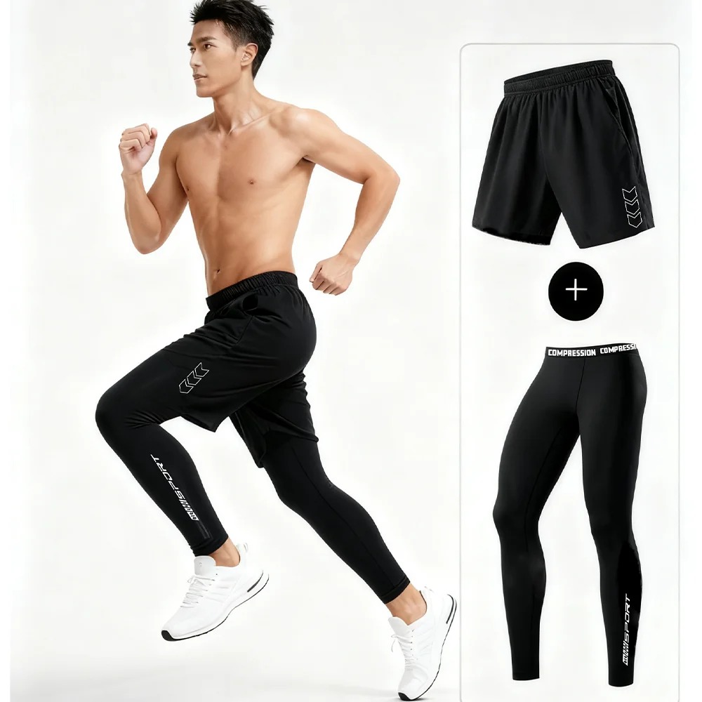 

Men's Quick Dry Athletic Training Pants 2-in-1 Compression Jogging Leggings for Gym Workout Running