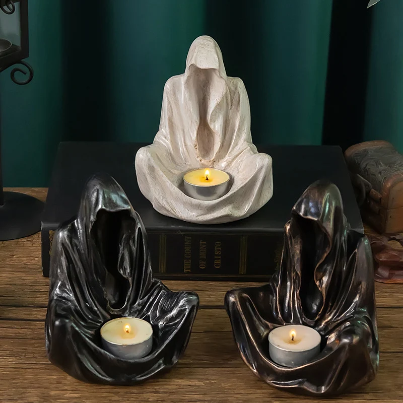 Mysterious Robe Wizard Candlestick Ornament Gothic Home Restaurant Bar Cafe Headless Wizard Mood Character Statue Collections