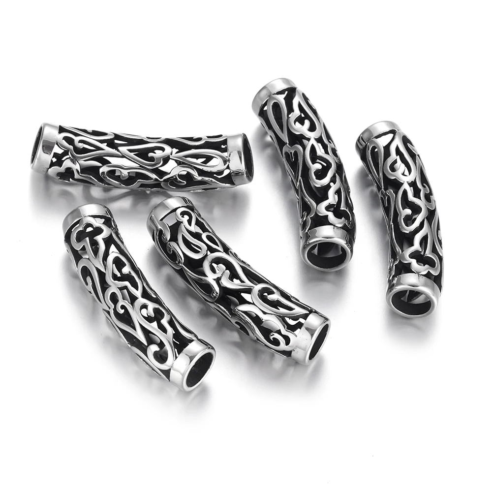 Stainless Steel Tube Hair Beads 6mm Hole Slider Charm Inlaid Stone DIY Leather Cord Bracelet Making Jewelry Accessories