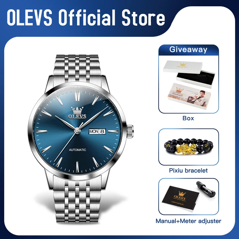 OLEVS 7048 Mens Watch New Business Original Automatic Watch Waterproof Luminous Stainless Steel Dual Calendar Display Mature man