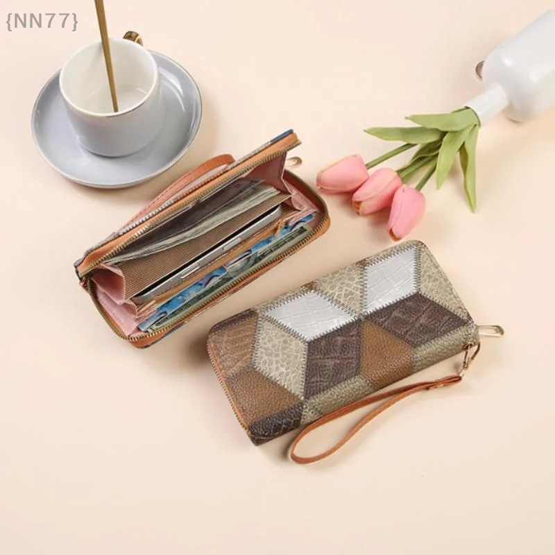 1 szt. Vintage Portfel Damski z Kontrastowymi Kolorami, Wytrzymała Torebka na Monety z Zamkiem Błyskawicznym